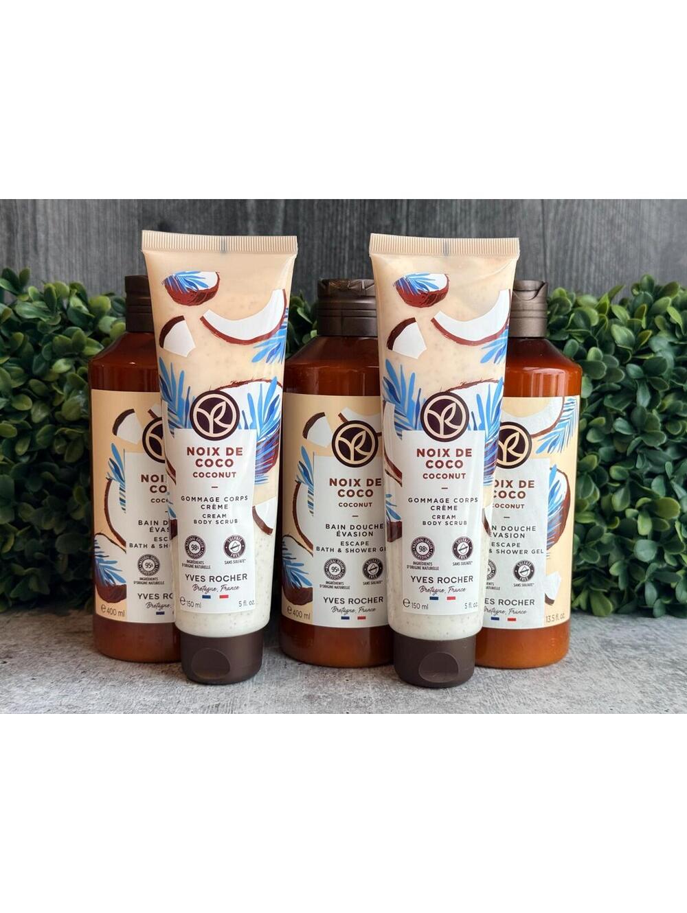 YVES ROCHER Coconut Bath & Shower Gel / Cream Body Scrub   ** LOT of 5 **